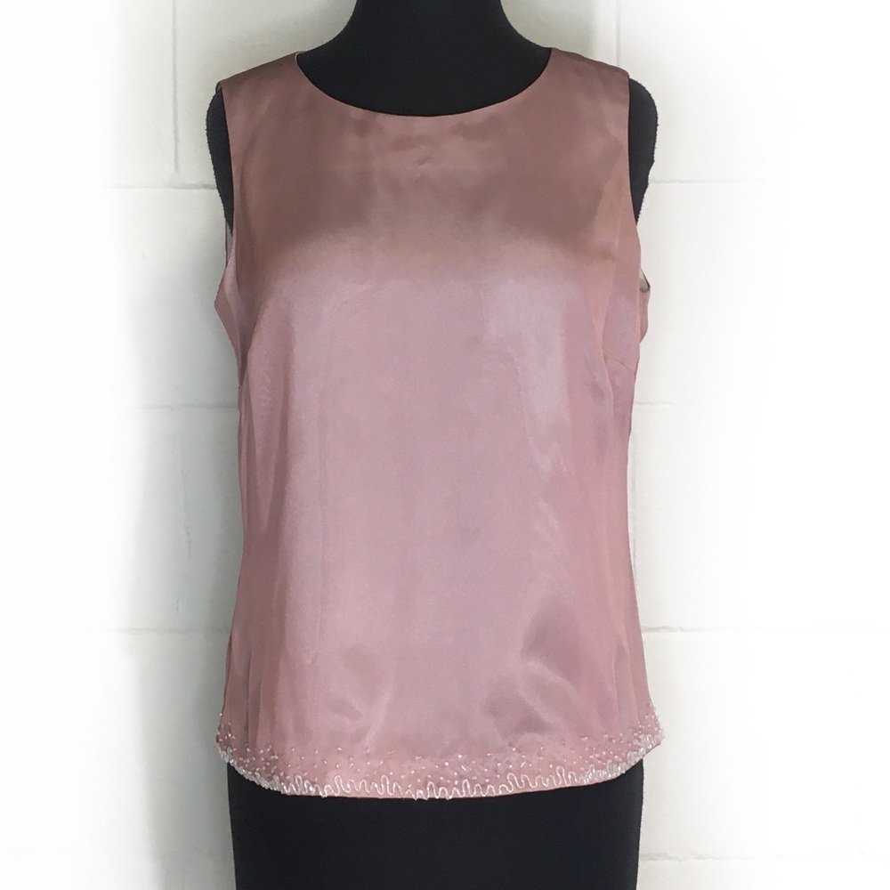 Liz Claiborne Beaded Rose Pink Sleeveless Blouse